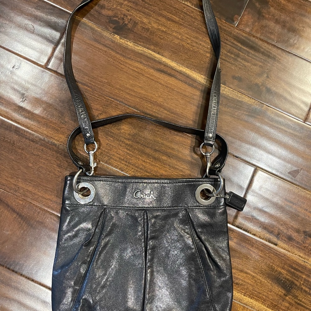 Coach Black Leather Shoulder Bag with Gathered Details